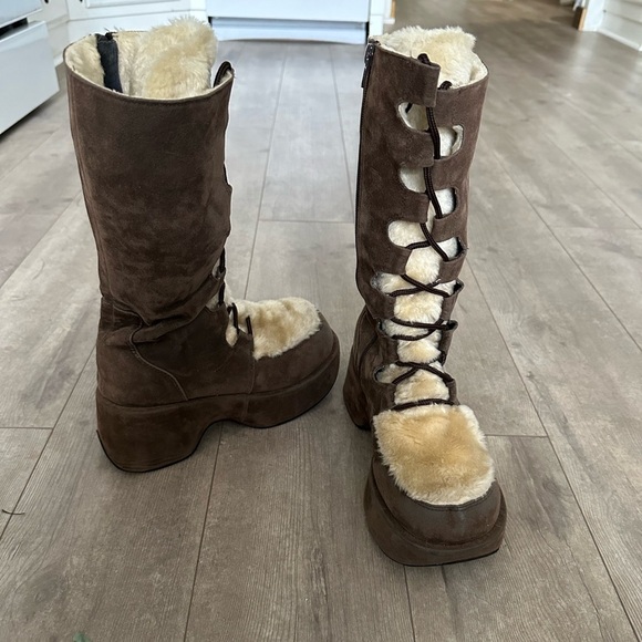 Gorgeous Vintage Suede Platform Furry Lace Up Winter Boots EUC size 9.5 - Picture 14 of 15